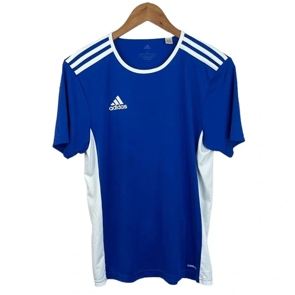 TS73 Mens Adidas Aeroready Athletic 3 Stripe Performance Soccer Jersey S